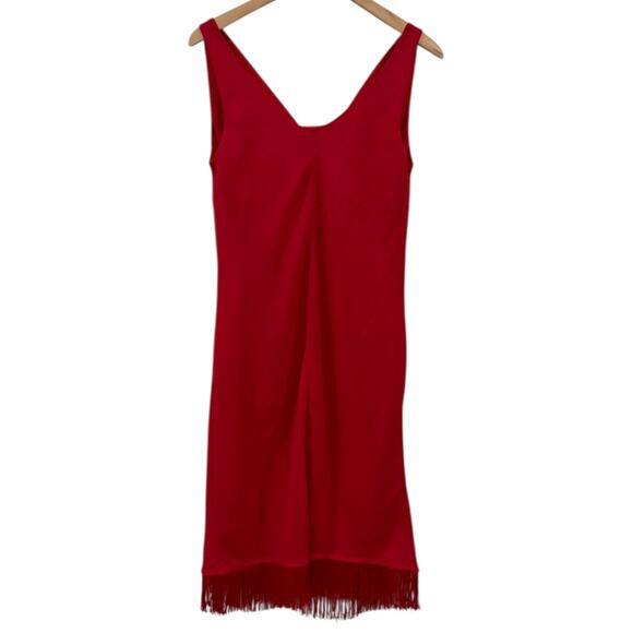 Vintage Express Cowl Draped Neckline Fringe Hem Midi Gown - Picture 9 of 9